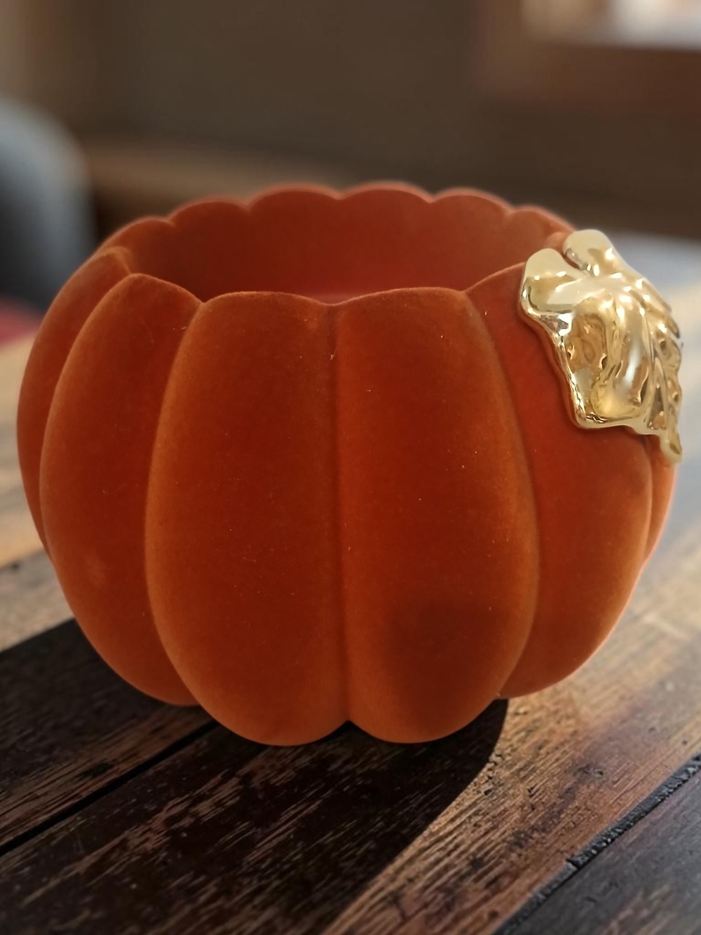 Velvet Pumpkin Decorative Candle Holder- Orange by